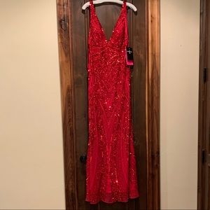 A red fitted sequin dress
